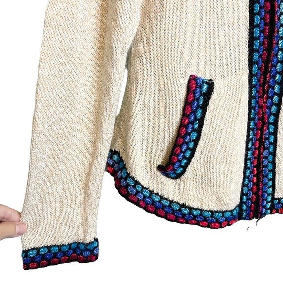 Alpaca Sweater Jacket Llama Soft Hooded cream Zip up Size M - Picture 9 of 10